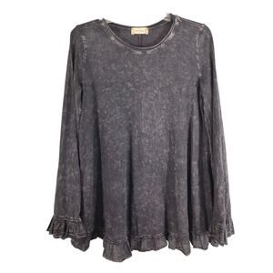 altar'd state Tunic Top Wmn's  S Black Stone Wash Ruffled Long Sleeve  Lagenlook